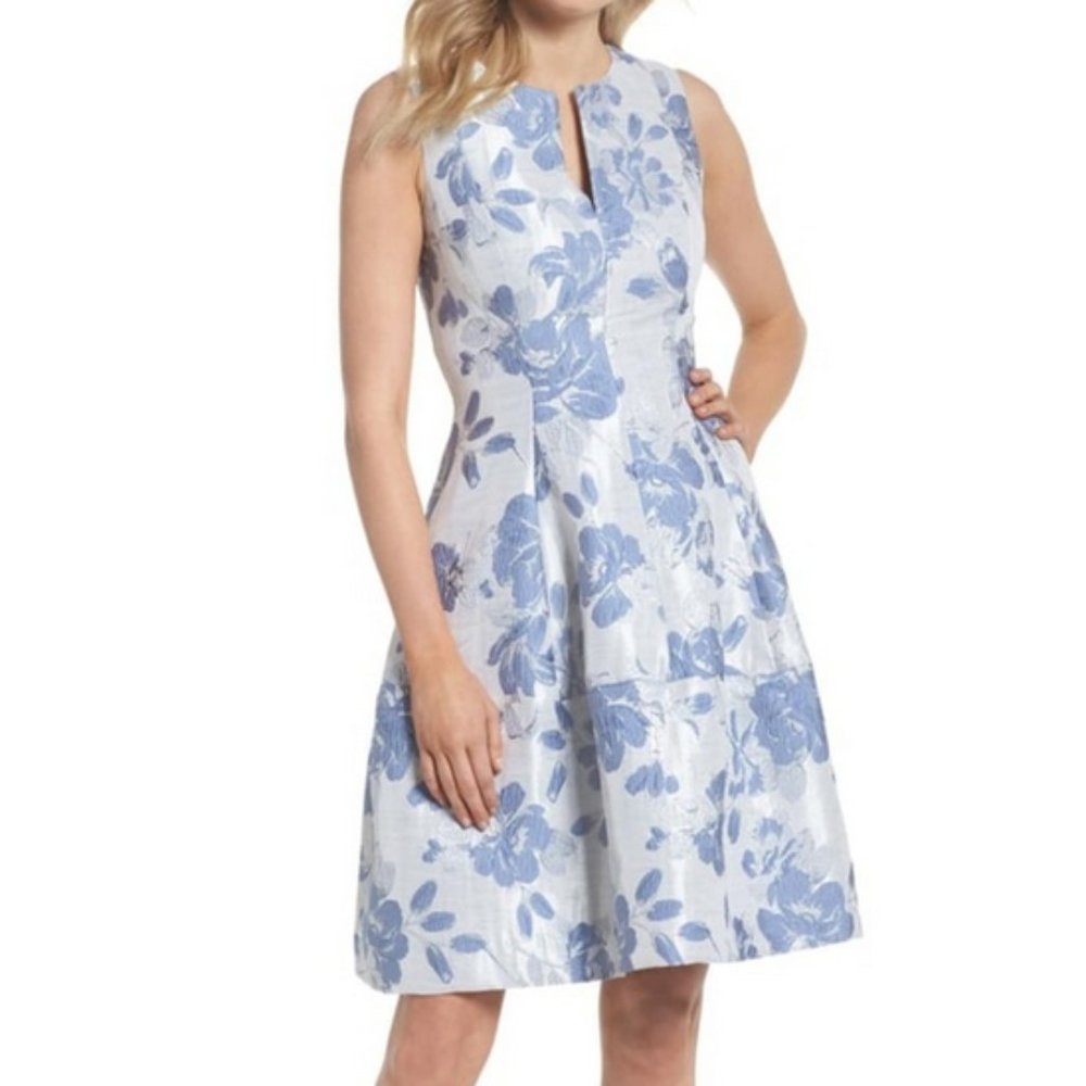Eliza J Metallic Jacquard Fit & Flare Dress